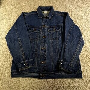 Wrangler Mens Denim Trucker 46R Jacket Dark Wash Rugged Wear Western Style‎